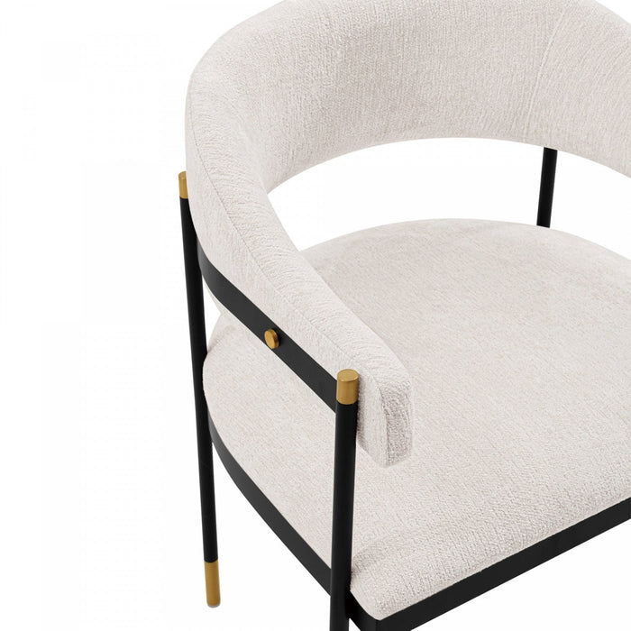 Lia Modern Metal Chenille Armchair in Cream - Set of 2 Dining Chair 