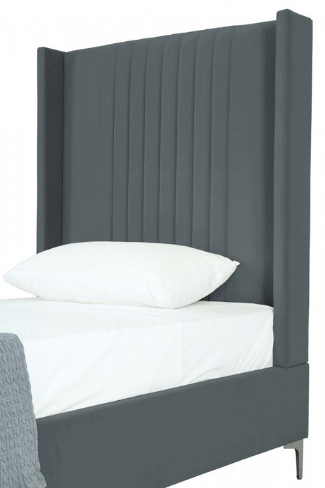 Promenade Mid-Century Modern Upholstered Velvet Twin Bed in Gray 