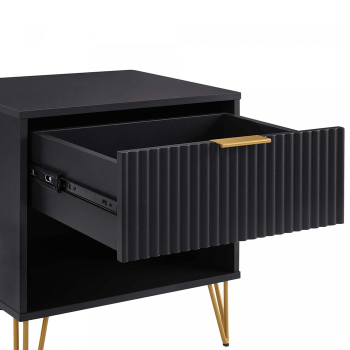 Dumbo Modern 20\" Fluted Nightstand in Black (1-Drawer) 