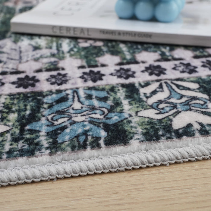 Aqua Green Flames Washable Non-slip Low Pile Area Rug 8'x10' 