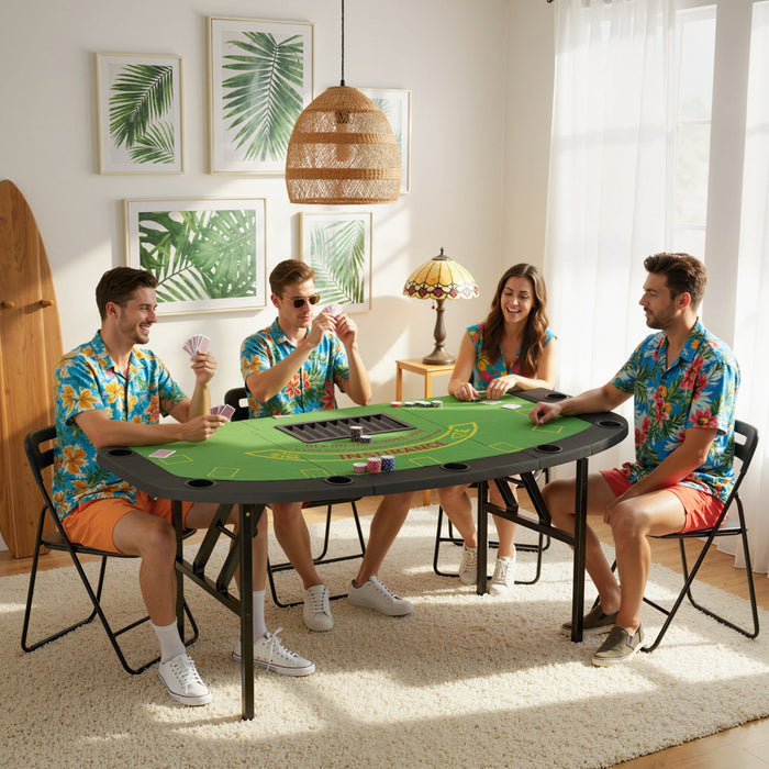 Soozier 72" Folding Poker Table, Portable 8 Player Blackjack Table, Green