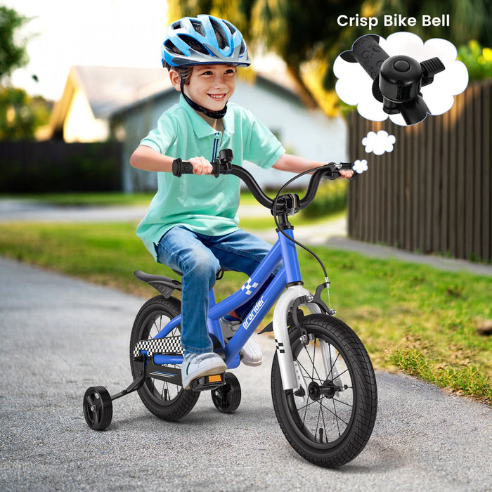 Costway 14" Kid's Bike W/ Removable Training Wheels & Basket For 3-5 Years Old Blue