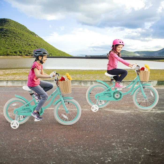 Costway 18" Kid's Bike With Training Wheels Adjustable Handlebar Seat Handbrake Green