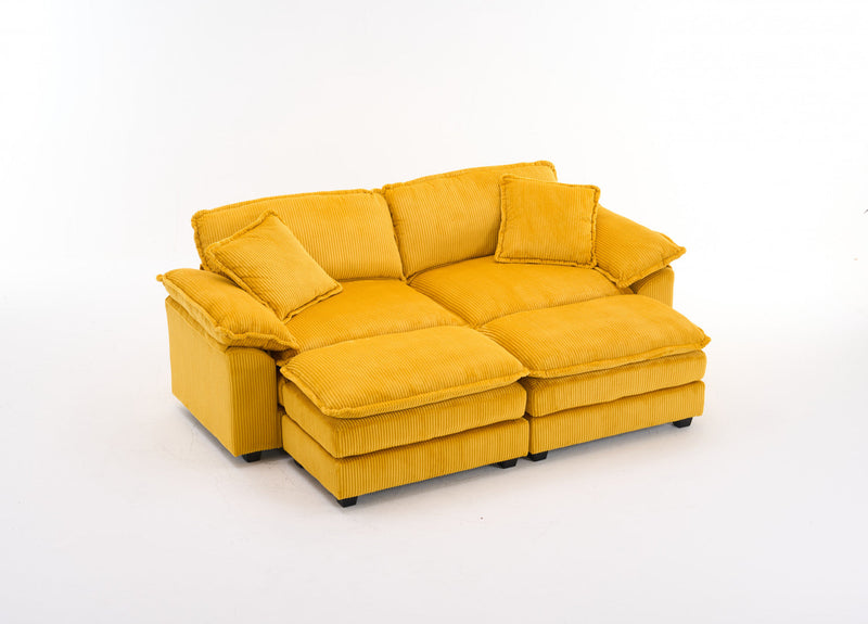 Liam 84.6\" Comfortable Cloud Modular Sofa with Corduroy Upholstered,Yellow  