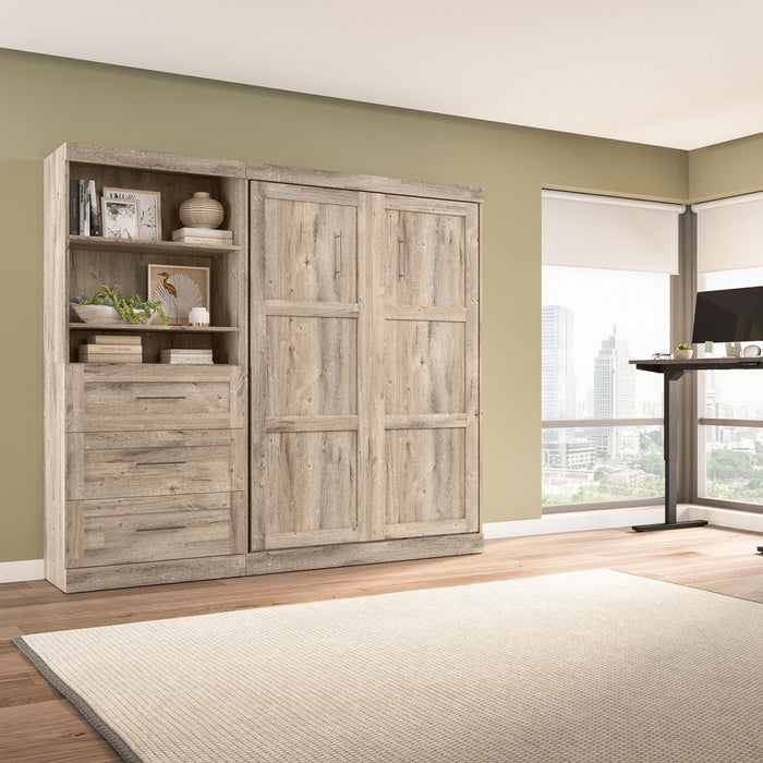 Bestar Pur Full Murphy Unit with Drawers 95-Inch Wall Bed - Rustic Brown