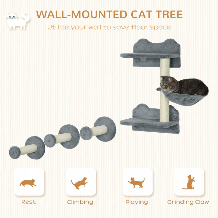 Pawhut 4pcs Cat Wall Shelf With Scratching Posts, Hammock, Setps, Platforms, Cat Shelves For Relaxin