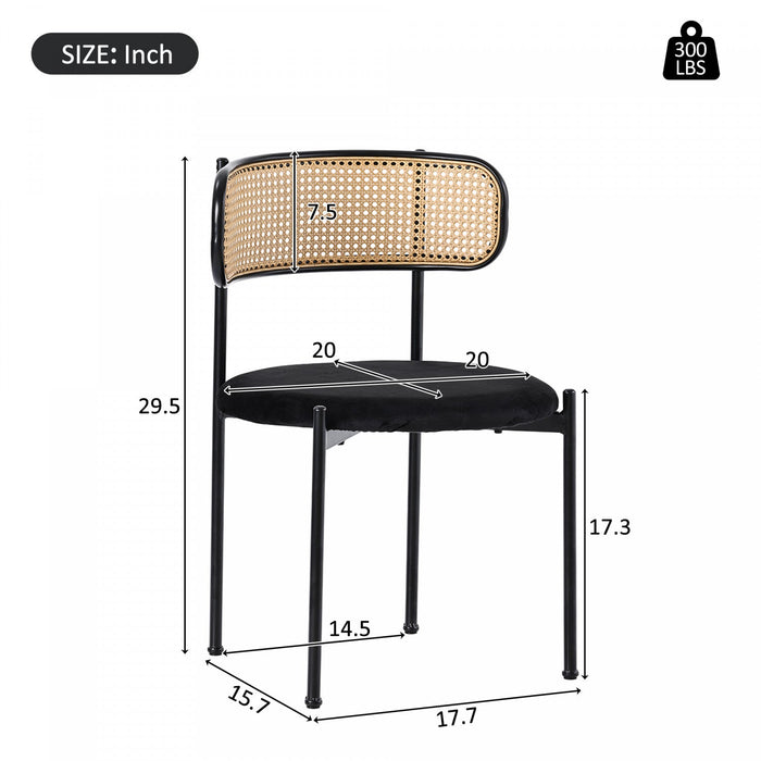 Mason Rattan Dining Chairs with Metal Legs and Velvet Cushion Set of 4,Black  