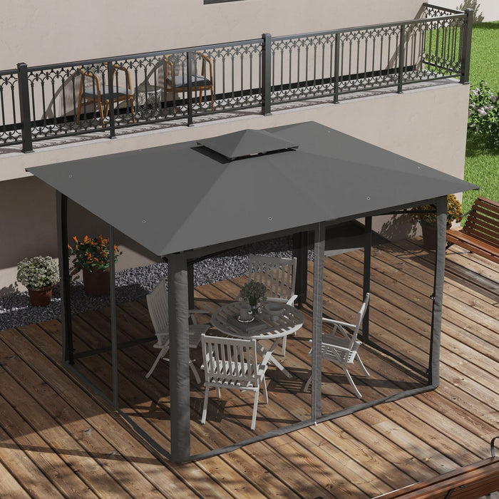 Outsunny 10' x 12' patio gazebo With netting For lawn, yard, deck, Grey