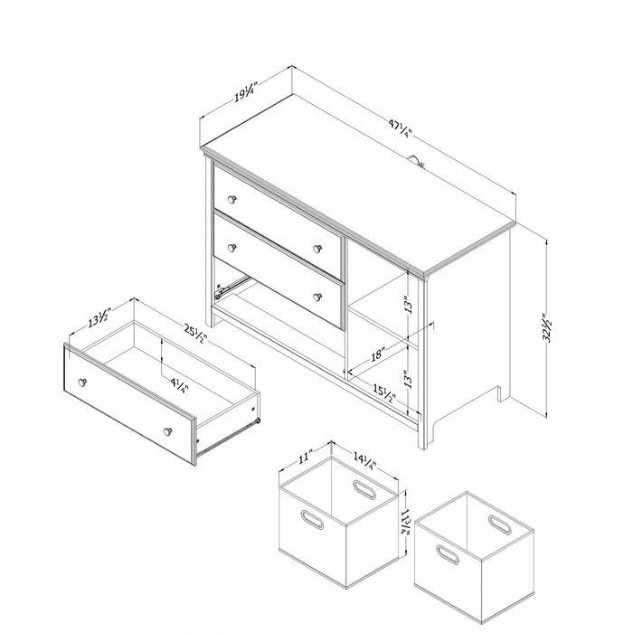 Cotton Candy 3-Drawer Dresser with Storage Baskets - Bleached Oak