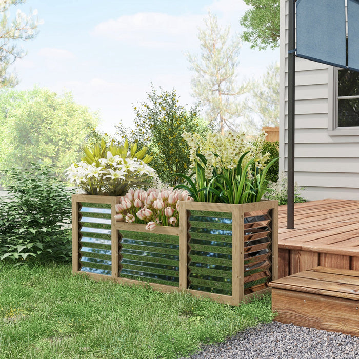 Outsunny Raised Garden Bed With 3 Planters For Outdoor Plants, Galvanized Metal Reinforced With Wood