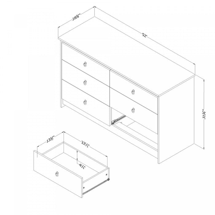 Plenny 6-Drawer Dresser - White Beige
