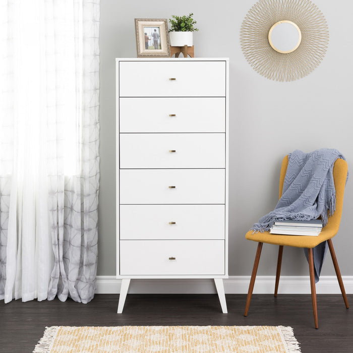 Milo Tall 6-Drawer Chest - White