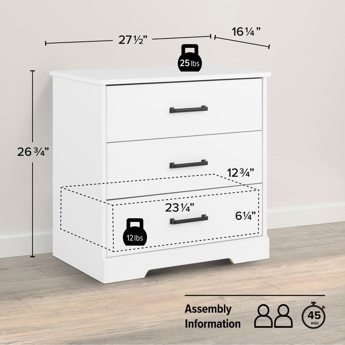 Prepac Rustic Ridge Farmhouse 3-Drawer Nightstand - White