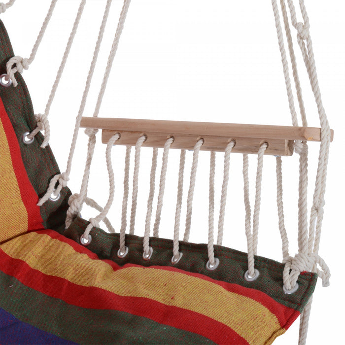 Outsunny Patio Hammock Chair, Portable Hanging Cotton Rope Hammock Swing Chair Sleeping Bed Seat Wit