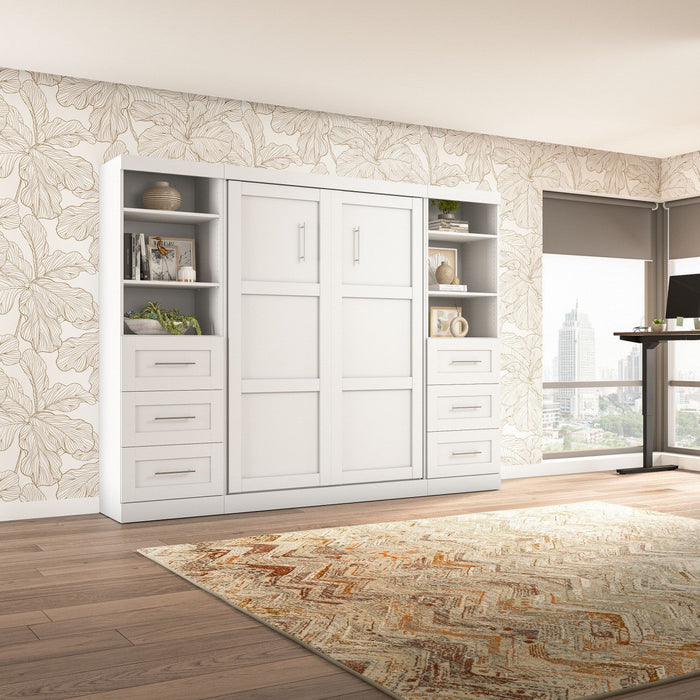 Bestar Pur Full Murphy Bed and Two Shelving Units with Drawers 109-Inch Wall Bed - White