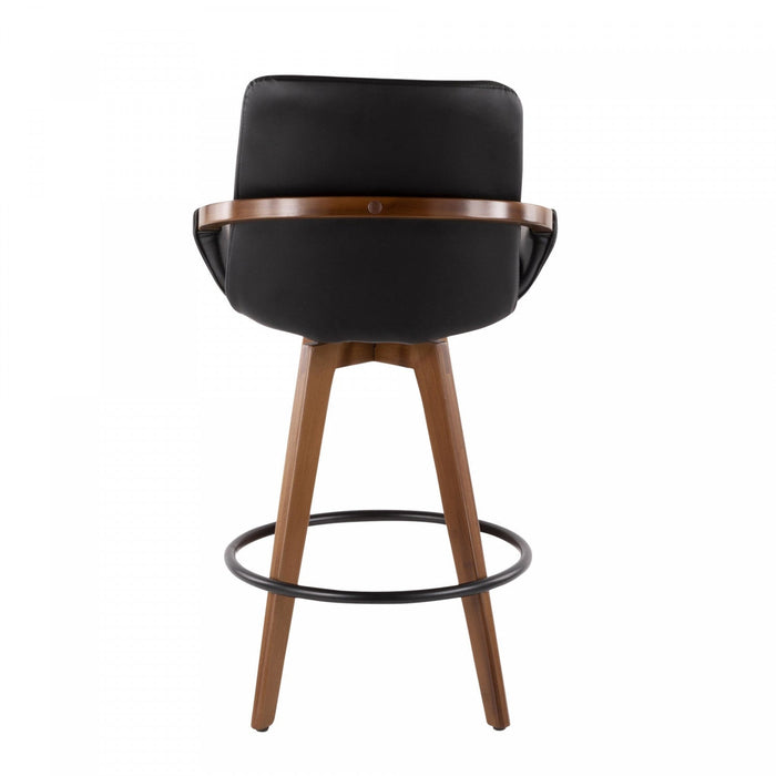 LumiSource Cosmo Faux Leather Mid-Century Modern Counter-Height Stool - Walnut/Black