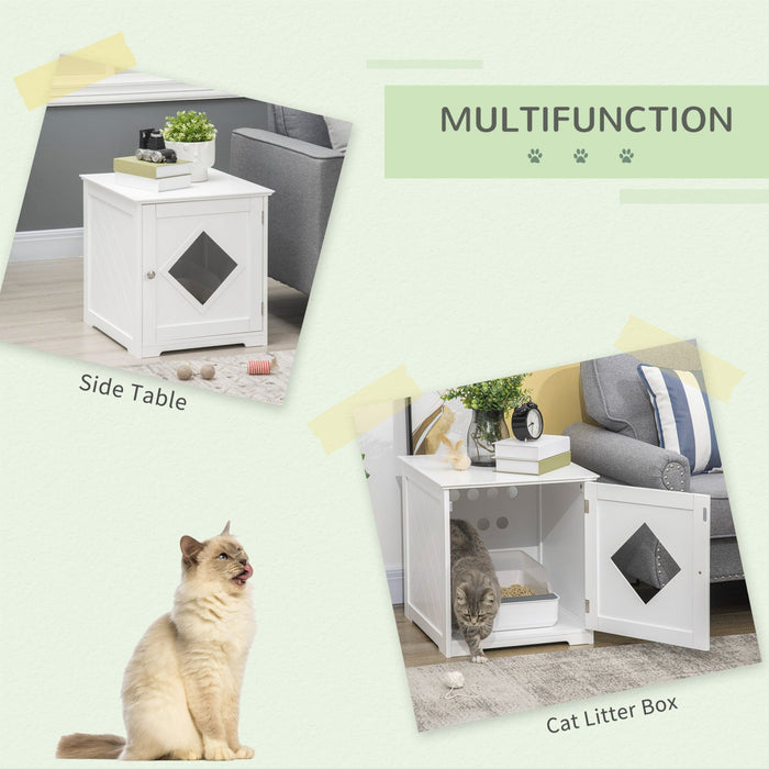 Pawhut Cat Litter Box Enclosure End Table, Indoor Cat Washroom With Magnetic Door, Hidden Litter Box