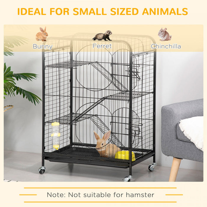 Pawhut 4-tier Metal Small Animal Cage With Wheels, Metal Bunny Playpen With 2 Doors, Platforms, Ramp