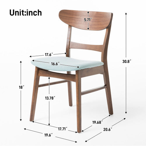 Katte 2 Piece Dining Chair Set With Cushioned Seat And Solid Rubberwood Frame,mint 