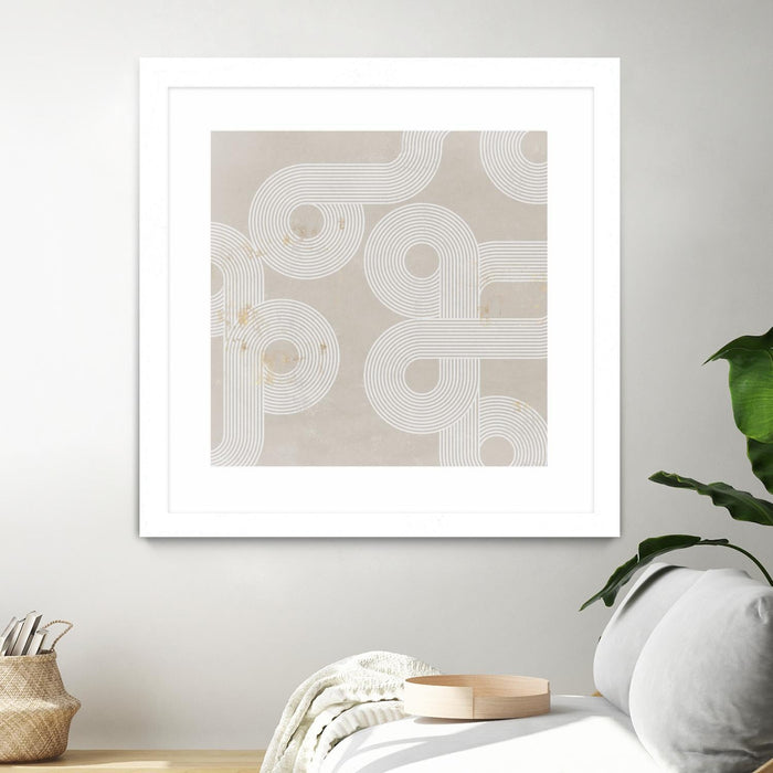 \"Fluxus I\" Matted and Framed White 36x36 Wall Art