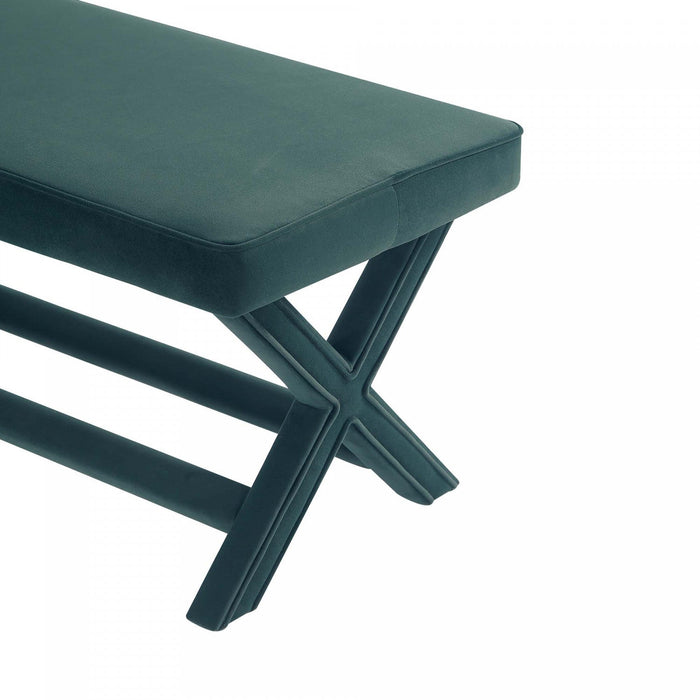 Abigail Mid-Century Modern Upholstered Velvet Accent Bench in Forest Green 