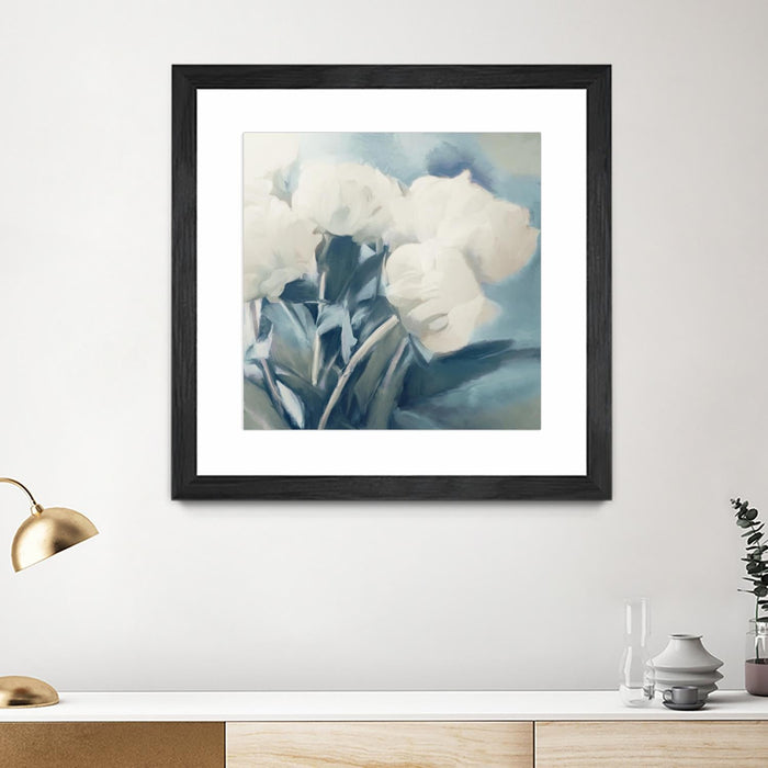 \"White Roses I\" Matted and Framed Black 36x36 Wall Art