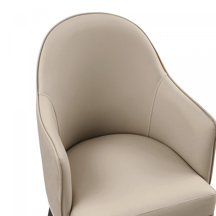 Hillman Modern Wood Vegan Leather and Velvet Armchair in Sand Dining Chair 