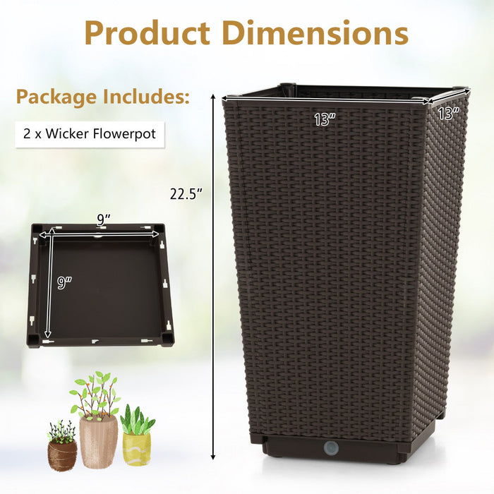 Costway 2pcs Outdoor Wicker Flower Pot 22.5"tall Planters With Drainage Hole Coffee