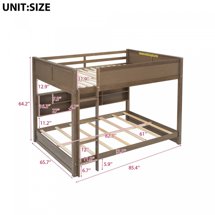 Aaron Wood Bunk Bed With Storage Cabinets And Usb Ports, Queen Size - Antique Wood 