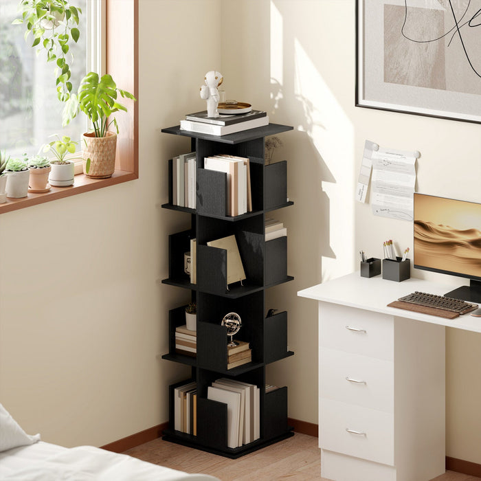 HOMCOM 4 Tier Rotating Bookshelf 360° Revolving Bookcase with Cubbies Black