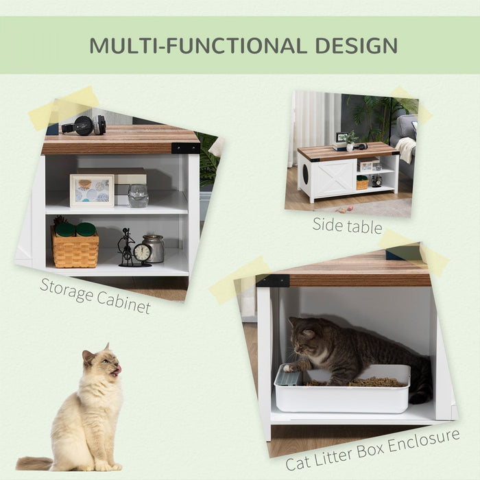 Pawhut Cat Litter Box Enclosure With Sliding Door, Cat Washroom Storage Bench With Cat Hole, Indoor 