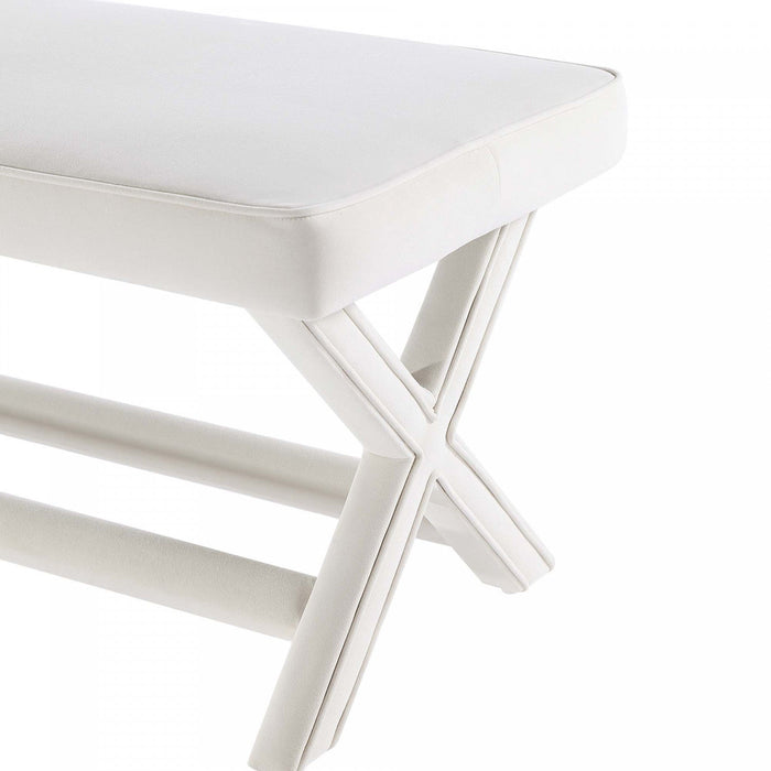 Abigail Mid-Century Modern Upholstered Velvet Accent Bench in Cream 