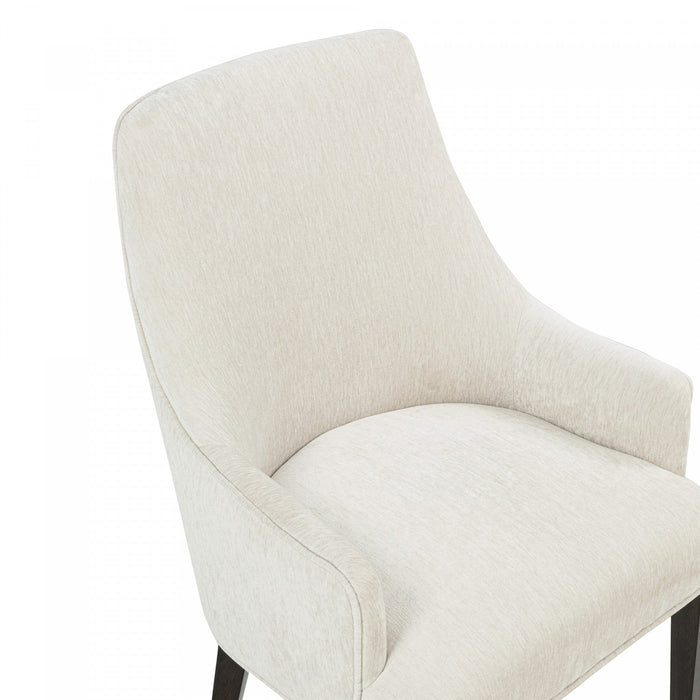 Beever Modern Chenille Wood Armchair in Cream - Set of 2 Dining Chair 