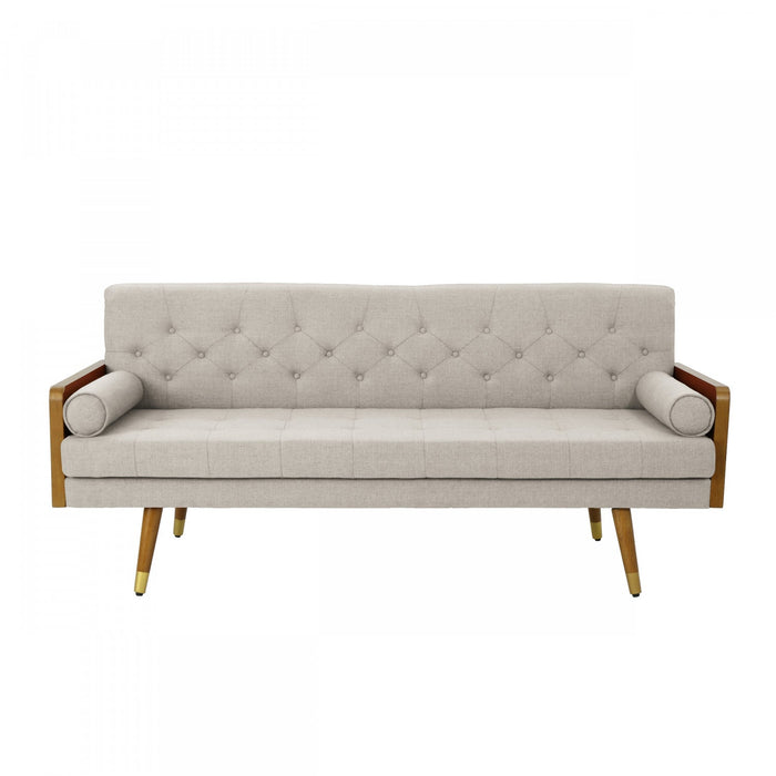 Aidan 3-seater Tufted Fabric Sofa With Rolled Pillows - Beige 