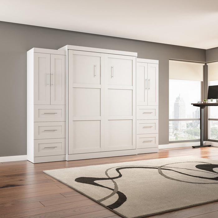 Bestar Pur Queen Murphy Bed with Closet Storage Cabinets (115 W) - White