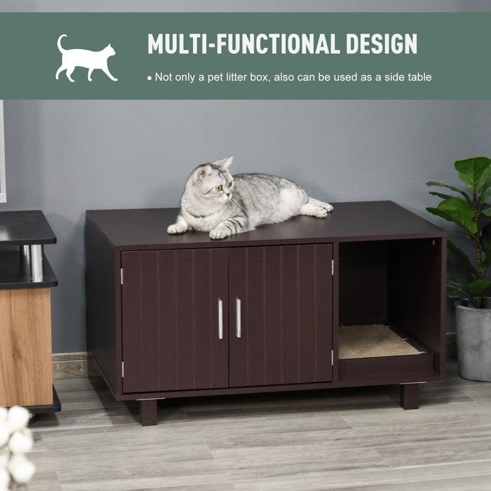 Pawhut Wooden Cat Washroom Pet Litter Box Enclosure Kitten House Nightstand End Table With Scratcher