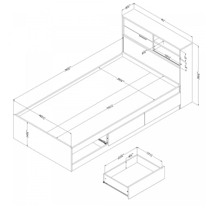 Fynn Storage Bed And Bookcase Headboard Set Winter Oak - South Shore Twin Bed