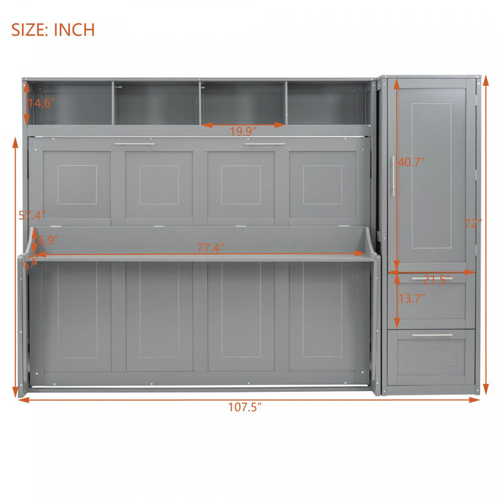 Dennis Engineered Wood Full Murphy Bed With Shelves And Drawers - Grey 