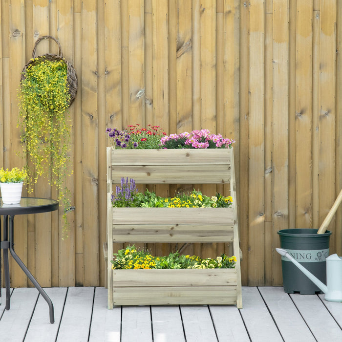 Outsunny 3 Tier Raised Garden Bed, Vertical Wooden Elevated Planter Box Kit For Flowers, Vegetables,