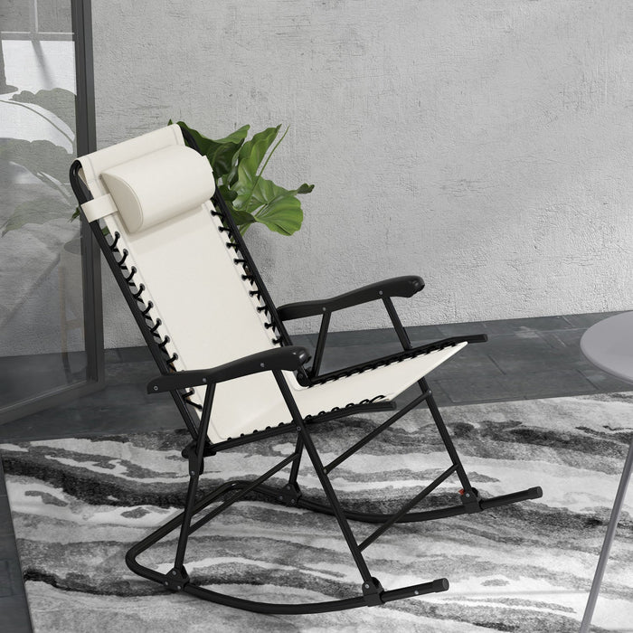 Outsunny 2pc Patio Foldable Rocking Chair Set, Cream White