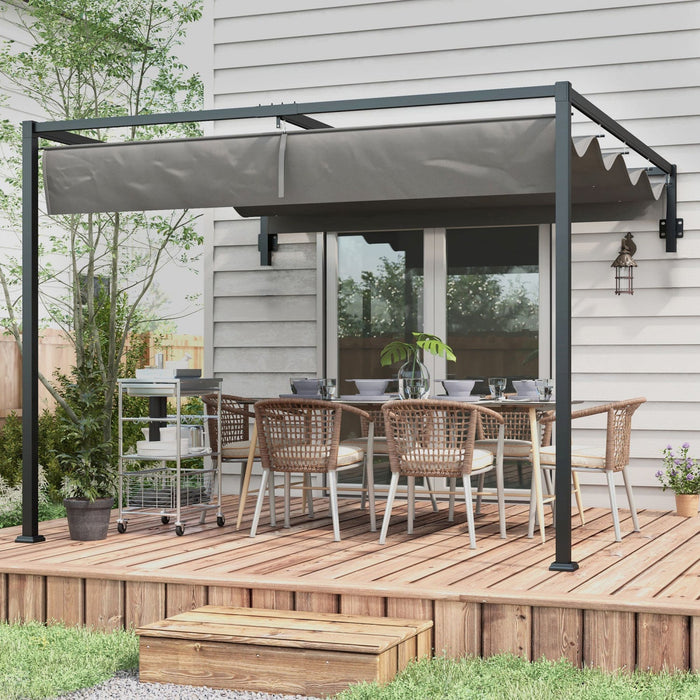 Outsunny 10' X 10' Retractable Pergola Canopy, Lean To Pergola, Wall Mounted Garden Gazebo Outdoor S