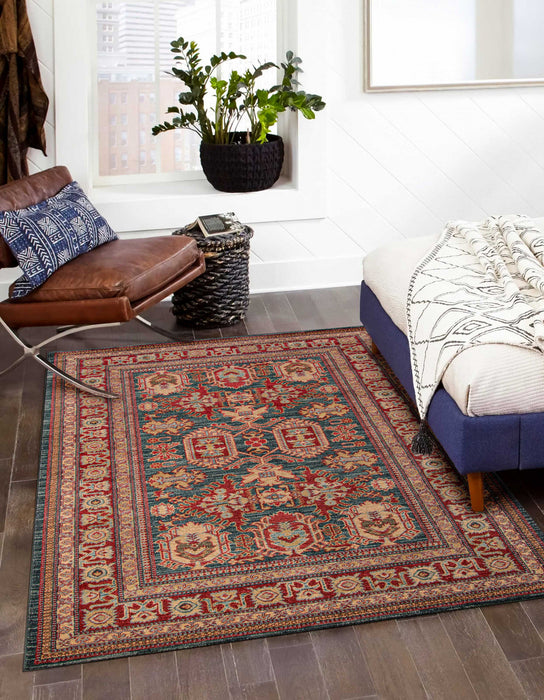 Lena Traditional 9'3\" x 12'6\" Area Rug in Blue Indoor Area Rug 