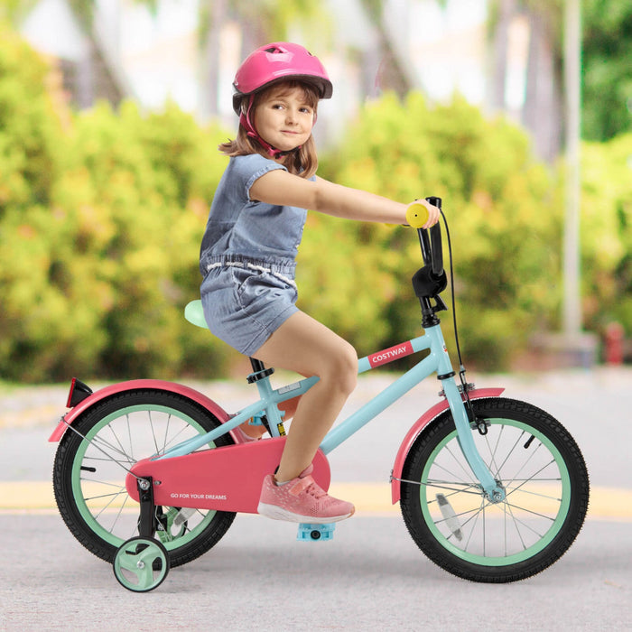 Costway 16" Kids Bike With Adjustable Saddle Handlebar Removable Training Wheels Handbrake Red