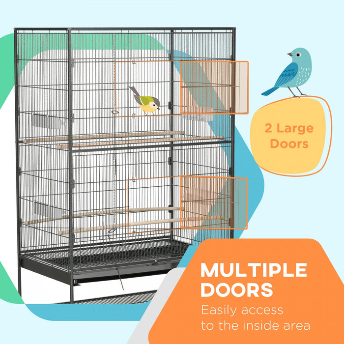 Pawhut 60\" Bird Cage With Stand For Cockatiels Canaries Lovebirds Finches, Budgie Cage With Wheels, 