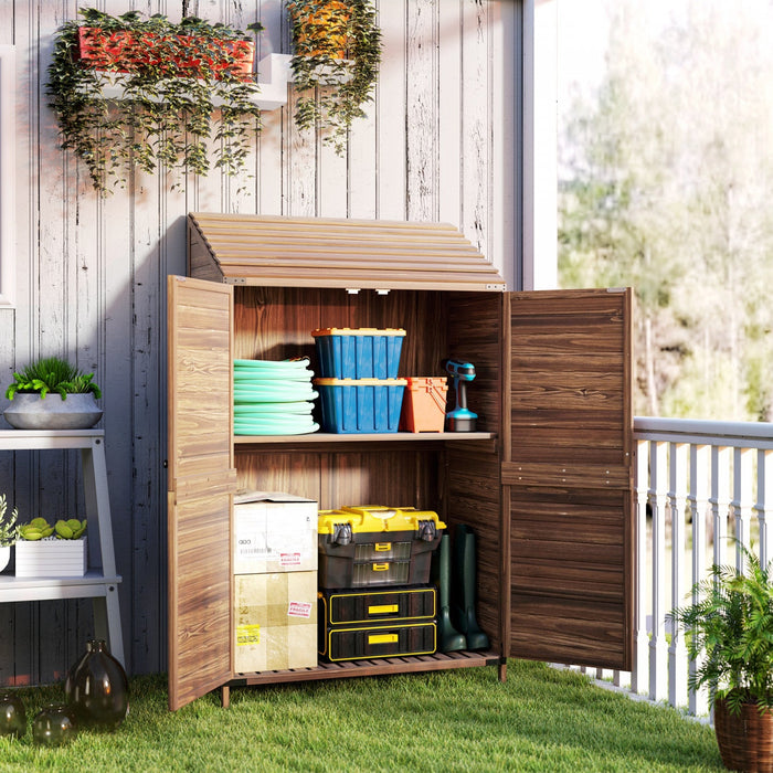 Outsunny Wood Shed, Outdoor Storage Cabinet With Double Doors, Mixed-brown