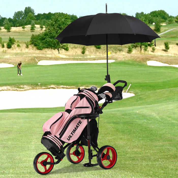 Goplus Folding 3 Wheels Golf Push Cart W/seat Scoreboard Adjustable Handle Red
