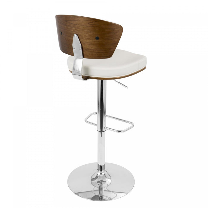 LumiSource Ravinia Faux Leather Mid-Century Modern Adjustable Barstool with Swivel - Walnut/White