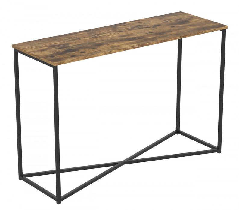 44” Console Table - Brown Reclaimed Wood With Black Metal Base 