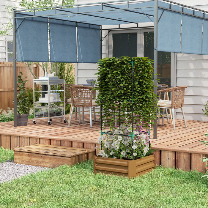 Outsunny Galvanized Raised Garden Bed With 3-tier Trellis Tomato Cage Brown