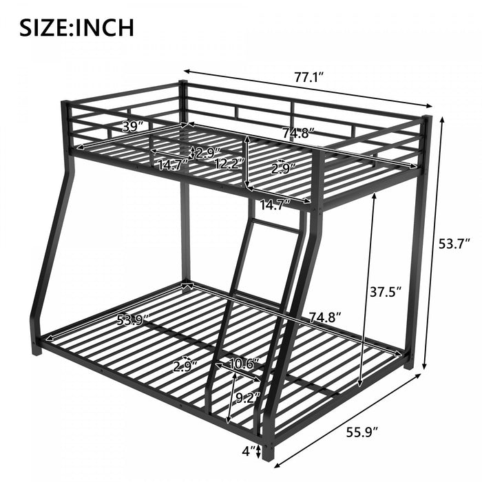 John Space-Saving Metal Floor Bunk Bed,Twin over Full,Black  